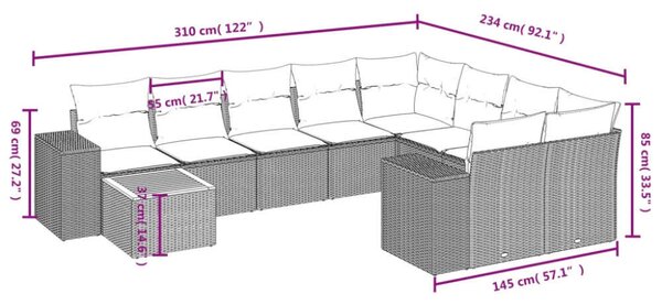 Polyrattan Kerti Ülőgarnitúra - 10 részes - Szürke