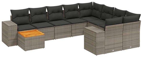 Polyrattan Kerti Ülőgarnitúra - 10 részes - Szürke