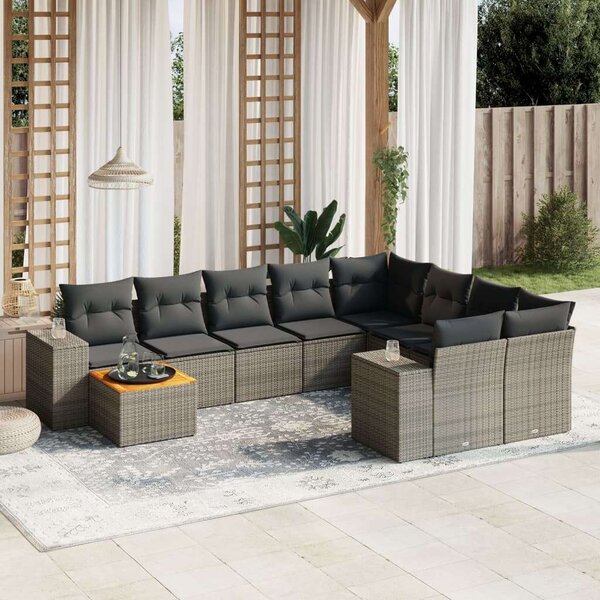 Polyrattan Kerti Ülőgarnitúra - 10 részes - Szürke