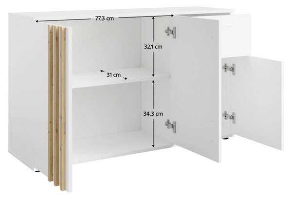 Komód, 3D1S, fehér/artisan tölgy, TOLIS TYP 2