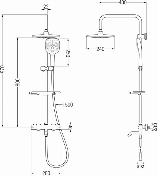 Mexen - KT17 zuhanygarnitúra termosztatikus csaptelep Kai, fekete, 779001793-70