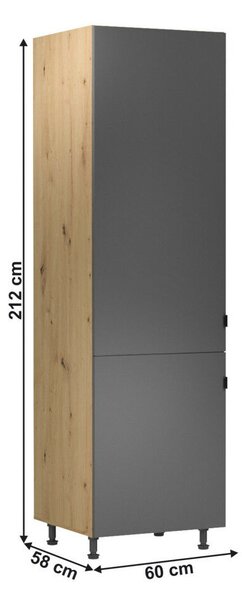 Magas hűtő beépítő szekrény, artisan tölgy/szürke matt, univerzális, LANGEN D60ZL