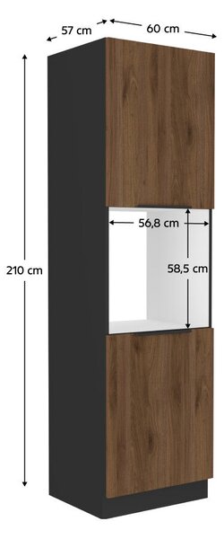 Magas szekrény beépített sütőhöz, fekete/okapi dió, MENZO 60 DP-210 2F