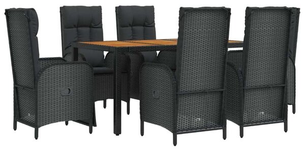 VidaXL 7 részes fekete polyrattan kerti étkezőgarnitúra párnával