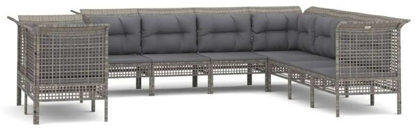 Polyrattan Kerti Ülőgarnitúra - 9 részes - Szürke