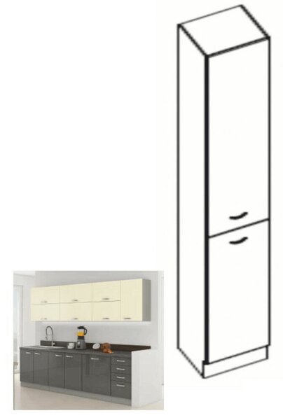 Magas kétajtós szekrény, szürke magasfényű/szürke, PRADO 40 DK-210