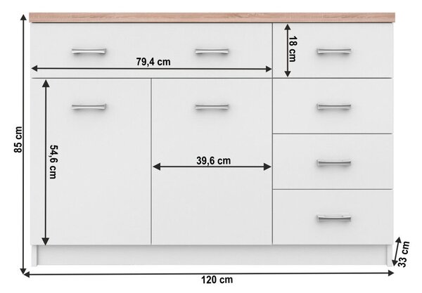 Komód 2d5s, fehér/tölgy sonoma, TOPTY TYP 08