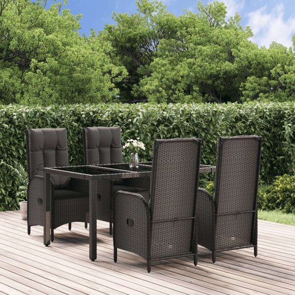 Polyrattan Kerti Étkezőgarnitúra - 5 részes - Fekete