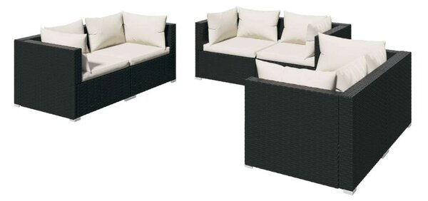Polyrattan Kerti Ülőgarnitúra - 6 részes - Fekete