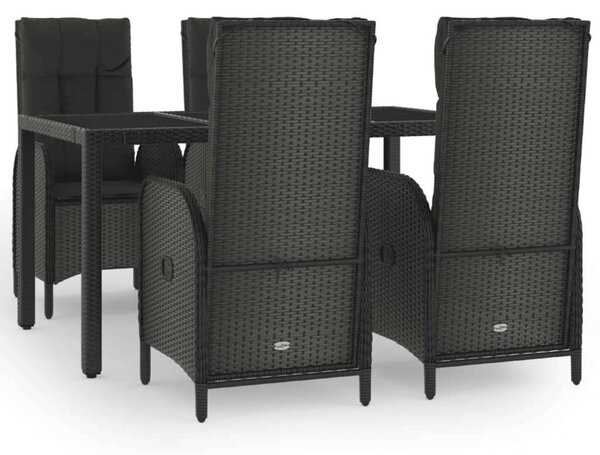Polyrattan Kerti Étkezőgarnitúra - 5 részes - Fekete
