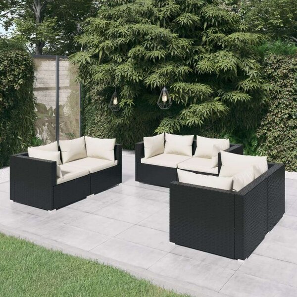 Polyrattan Kerti Ülőgarnitúra - 6 részes - Fekete