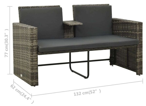 Polyrattan Kerti Ülőgarnitúra - 3 részes - Szürke
