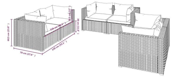 Polyrattan Kerti Ülőgarnitúra - 6 részes - Fekete