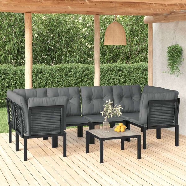 Polyrattan Kerti Ülőgarnitúra - 7 részes - Fekete-Szürke