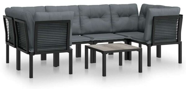 Polyrattan Kerti Ülőgarnitúra - 7 részes - Fekete-Szürke
