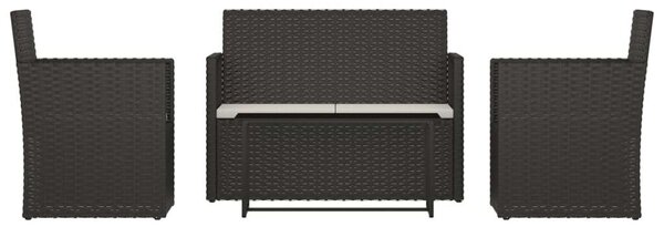 4-részes fekete polyrattan kültéri ülőgarnitúra párnákkal