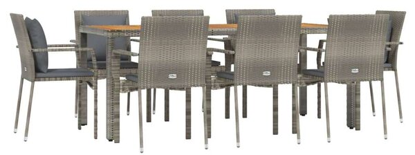 Polyrattan Kerti Étkezőgarnitúra - 9 részes - Szürke