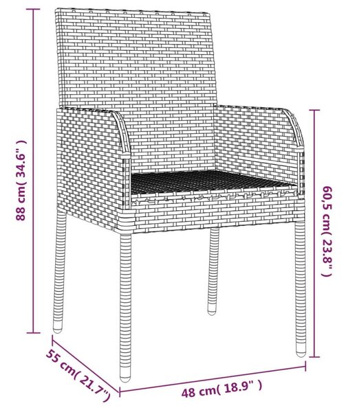 Polyrattan Kerti Étkezőgarnitúra - 5 részes - Fekete-Szürke