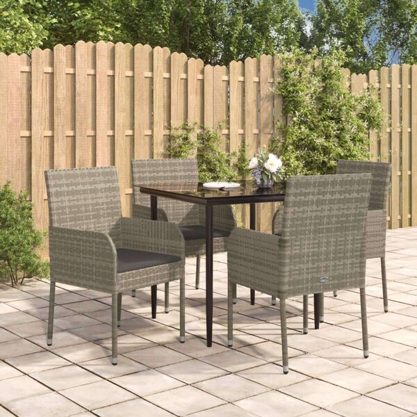 Polyrattan Kerti Étkezőgarnitúra - 5 részes - Fekete-Szürke