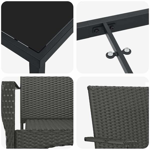 VidaXL Kert étkező szett párnával 3 pcs Fekete polirattan