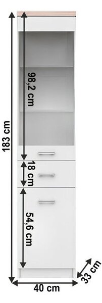 Vitrines szekrény 1D1W1S, fehér/tölgy sonoma, univerzális, TOPTY TYP 03