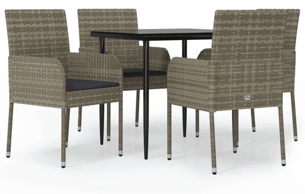 Polyrattan Kerti Étkezőgarnitúra - 5 részes - Fekete-Szürke