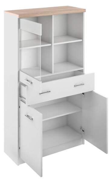Vitrines szekrény 2D1W1S/80, fehér/tölgy sonoma, TOPTY TYP 02