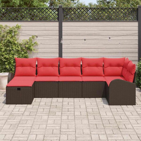 VidaXL Kerti Kanapé Szett párnával tárolóval 7 pcs Barna polirattan