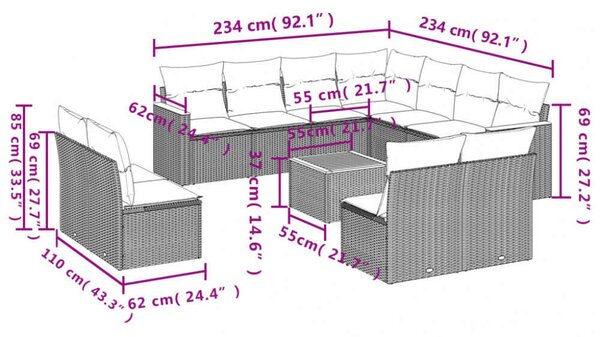 VidaXL Polyrattan Kerti Ülőgarnitúra - 12 részes - Bézs
