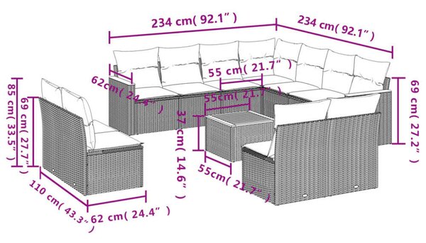 VidaXL Polyrattan Kerti Ülőgarnitúra - 12 részes - Bézs
