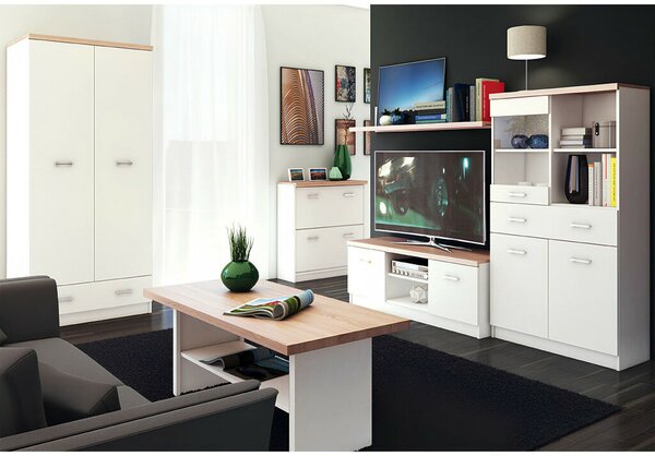 Vitrines szekrény 2D1W1S/80, fehér/tölgy sonoma, TOPTY TYP 02