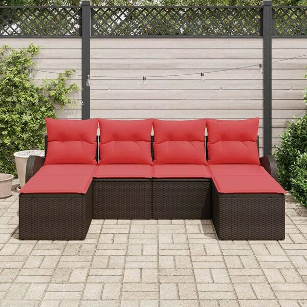 VidaXL Kanapé Szett párnával tárolóval 6 pcs Barna és Piros polirattan