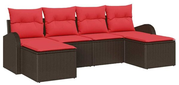 VidaXL Kanapé Szett párnával tárolóval 6 pcs Barna és Piros polirattan