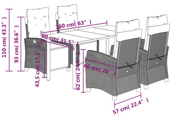 VidaXL 5 részes vegyes bézs polyrattan kerti étkezőgarnitúra párnákkal