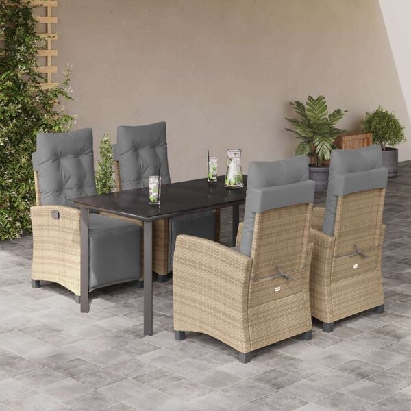 VidaXL 5 részes vegyes bézs polyrattan kerti étkezőgarnitúra párnákkal