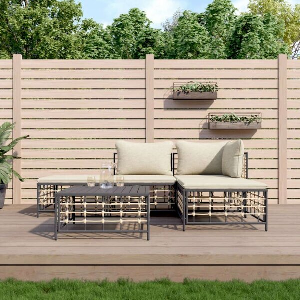 5 Részes Polyrattan Kerti Ülőgarnitúra - Antracit Szürke