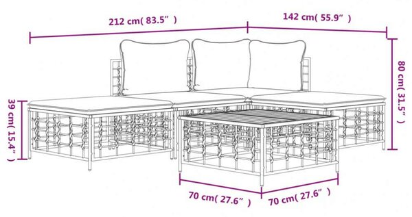 5 Részes Polyrattan Kerti Ülőgarnitúra - Antracit Szürke