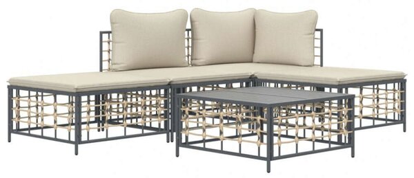 5 Részes Polyrattan Kerti Ülőgarnitúra - Antracit Szürke