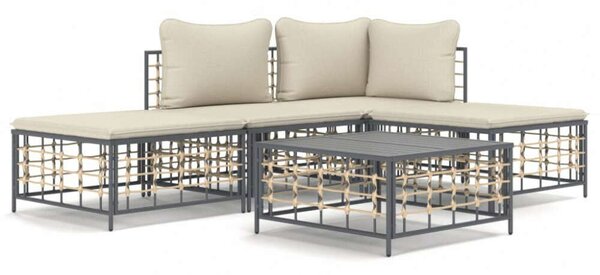 5 Részes Polyrattan Kerti Ülőgarnitúra - Antracit Szürke