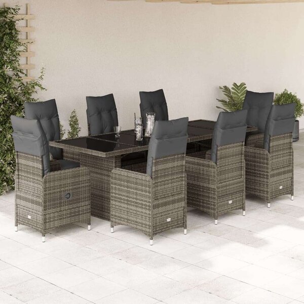 VidaXL Polyrattan Kerti Bútor - 9 részes Bisztrókészlet - Szürke