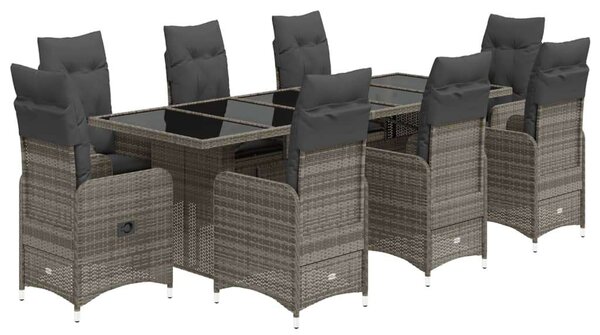 VidaXL Polyrattan Kerti Bútor - 9 részes Bisztrókészlet - Szürke
