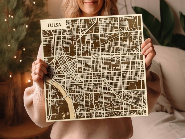 Tulsa 3D fa várostérkép fali dekoráció – Natura Products