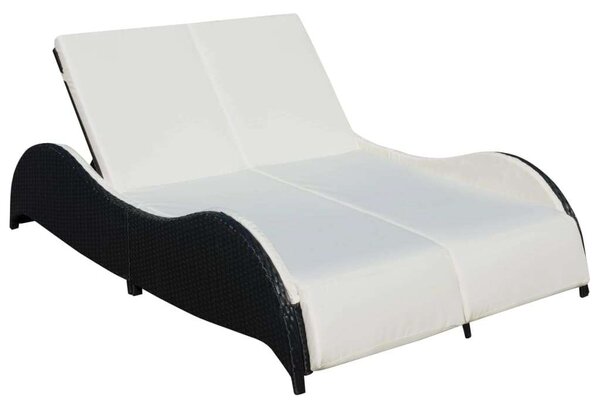 Kettős Napozóágy - 200cm - Fekete Rattan