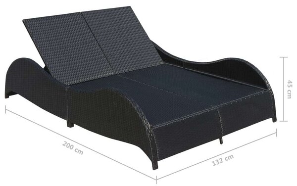 Kettős Napozóágy - 200cm - Fekete Rattan