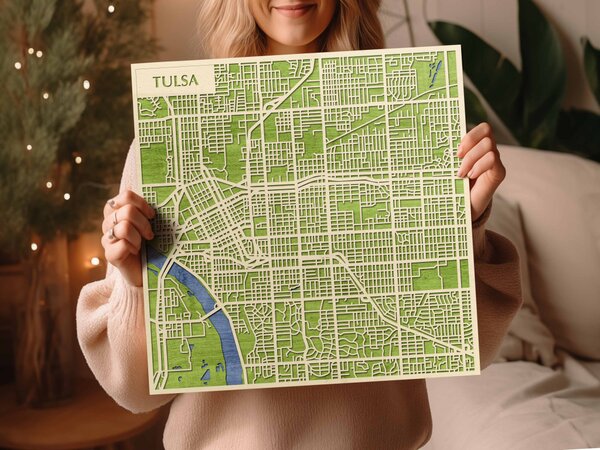 Tulsa 3D fa várostérkép fali dekoráció – Natura Products