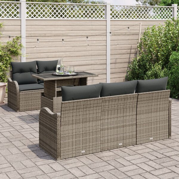 6 Darabos Kerti Kanapé Szett Párnákkal Szürke Poly Rattan, 2 Személyes Kerti Kanapé Tárolóval &amp; Párnákkal Szürke Poly Rattan