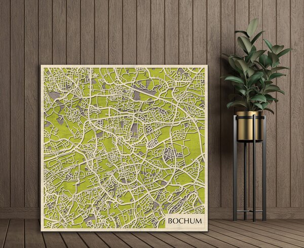 Bochum 3D fa várostérkép fali dekoráció – Natura Products