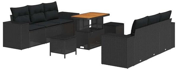 VidaXL Kerti Kanapé Szett párnával tárolóval 9 pcs Fekete Poly Rattan
