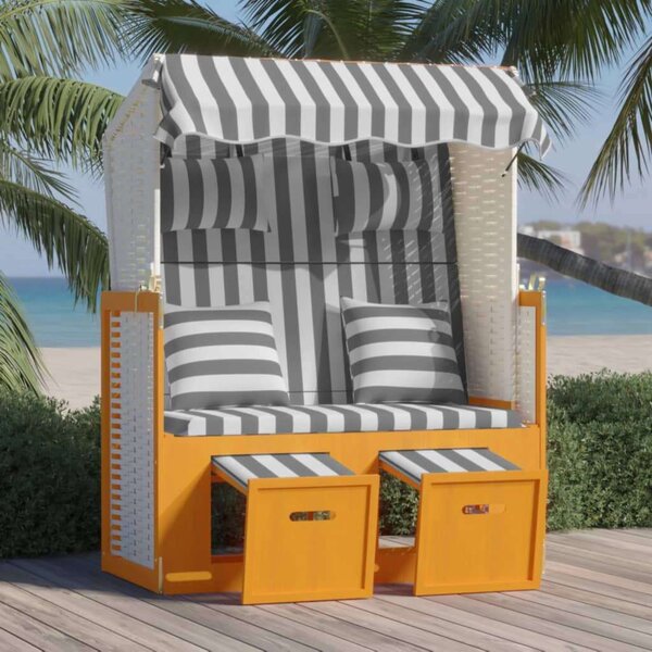 VidaXL fehér és szürke polyrattan és tömör fa strandszék párnákkal