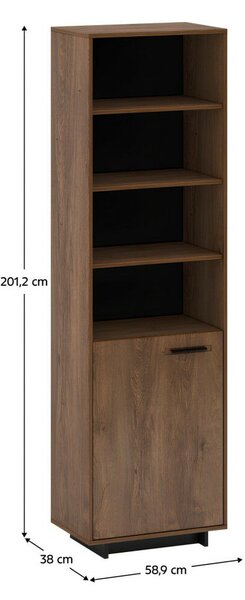 Vitrin/Polcállvány, bolzano tölgy/fekete, balos, DELIS R1